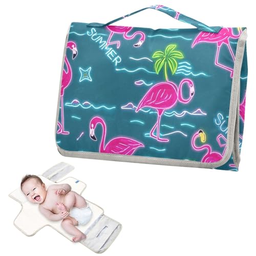 Cambiador portátil reutilizable con bolsillo para pañuelos, verano, neón, flamenco, cocotero, azul, cambiador de pañales para bebé, ligero y plegable, cambiadores de pa?ales para bebés