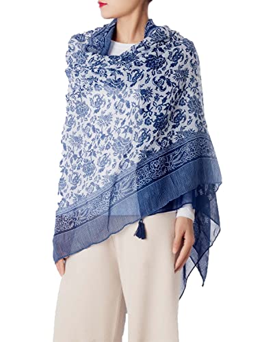 iB-iP Women's Blue-white Porcelain Print Gorgeous Lightweight Long Fashion Scarf3