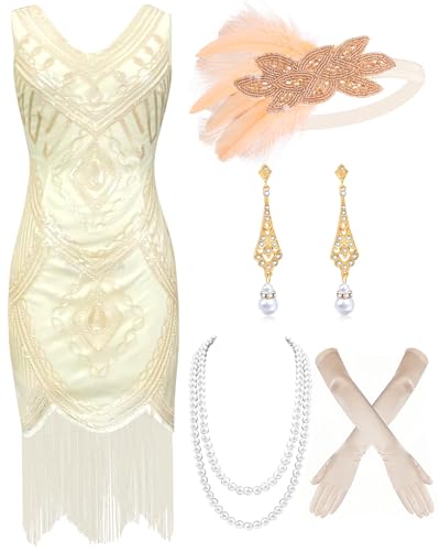 Mukum 1920 Sleeveless V-Neck Flapper Dress for Women with 20s