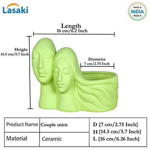 Image of Lasaki Couple Mint Ceramic Pots for Indoor Plants, Planters, Flower, Pots, gamla, Outdoor, Balcony, Home, Garden, Office Decor, Succulent Pot(L - 16 X W - 10 X H - 14.5 cm)(Plants not Included)