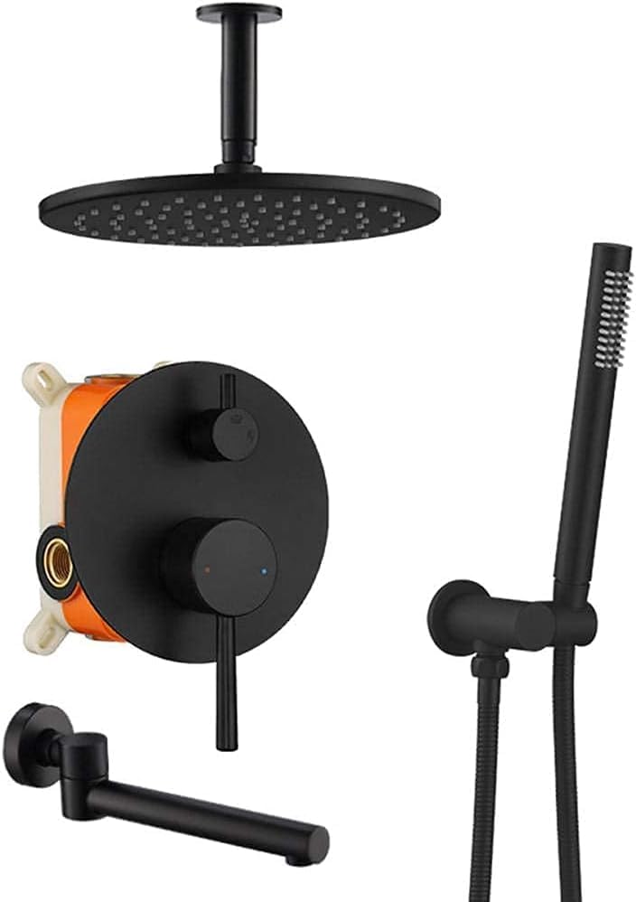 Ensemble de douche à effet pluie 25,4 cm avec pommeau rond en laiton et mitigeur de salle de bain