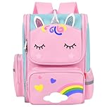 Aucuu Girls' Backpack, Cute Unicorn School Bags, Kawaii Backpack, Waterproof School Bags for Girls, Large Capacity Children's Back-pack, for Elementary, Kindergarten - Pink