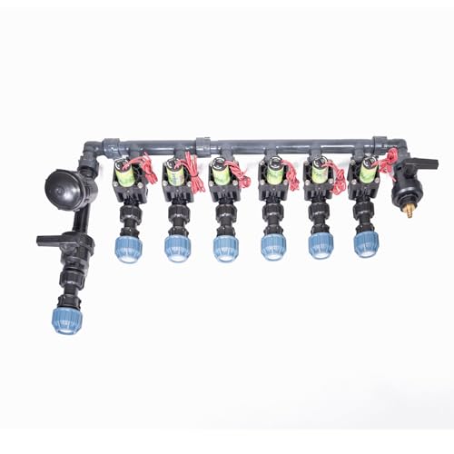 Irritop Distribuidor de tubos de polietileno de 6 zonas/25 mm (junta tórica), incluye válvulas solenoides Hunter PGV-101-MMB, conexión: tubo de polietileno de 25 mm