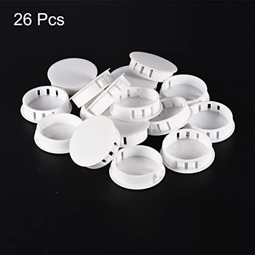 Image of uxcell 1-1 /2 inch Plastic Hole Plugs, 26Pcs Flush Type Panel Round Snap in Fastener Knockout Locking Plugs for Furniture Insert End Caps Panels, White