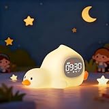 Laying Duck Alarm Clock with Night Light for Kids with Sleep Training and Sound Machine, Rechargeable Silicone Lamp OK to Wake Clock，Cute Animal Tabletop Lamp, Perfect Sleep Companion for Boys Girls
