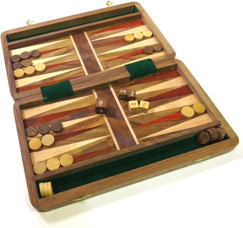 Backgammon en bois marron de 30,5 cm - Coffret pliable aux finitions soignées