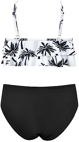 SHEKINI Dames Tweedelige Ouder-kind Bikini Set Schattig Volants Verstelbaar Bikini Bovendeel Retro Afdrukken Hoge Taille Bikini Broekje Meisje Strand Bikini Badpak (12-14 Leeftijd,A-Watermeloen Rood