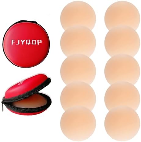 FJYQOP Silicone Covers - 5 Pairs, Women's Reusable Adhesive Invisible Pasties Nippleless Covers Round