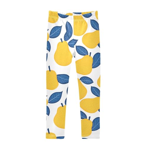 Yellow Pear Fruit Girls Leggings Soft Stretch Workout Yoga Dance Pants for Kids Casual Tights
