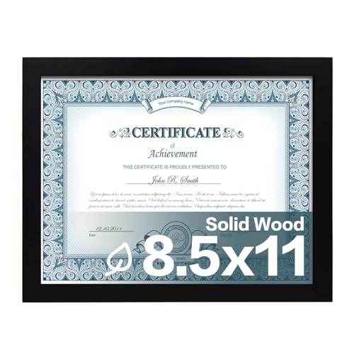 Egofine 8.5x11 Black Solid Wood Picture Frame Document Frame for Table Top Display and Wall Mounting Hanging Vertically or Horizontally