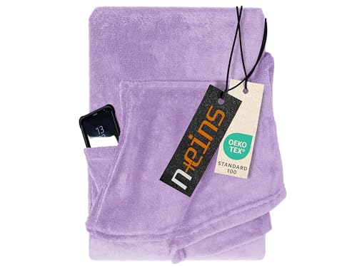 Couverture pull plaid Npluseins lilas 130x180cm avec manches et poche - 2
