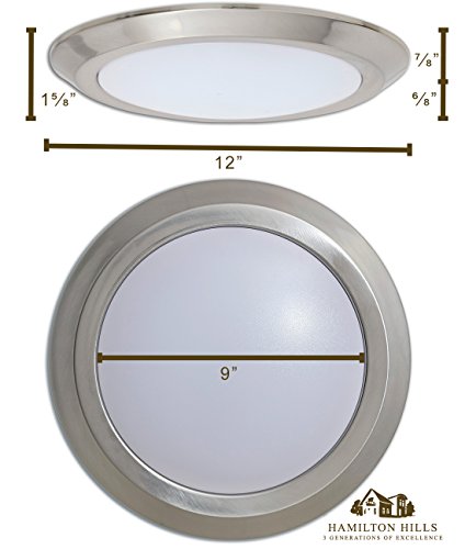 Hamilton Hills Thin Round 12 Inch Brushed Nickel Disc Led Ceiling Light Fixture | 2700K Warm Thinnest Dimmable Flush Mount Ceiling Light | Overhead Direct Wire Lights For Kitchen & Bedroom #TOP3