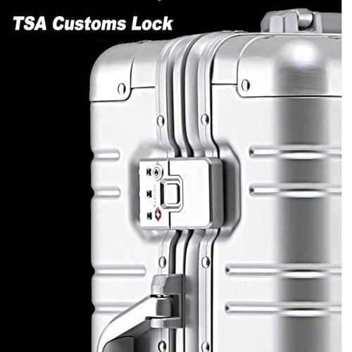 Aluminum frame suitcase with universal wheels, silver suitcase, TSA customs lock, hard shell travel suitcas,3,24in3