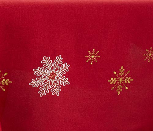 Saro Lifestyle Embroidered Snowflake Design Table Runner, Red, 16"x108" by SARO LIFESTYLE - Image 3