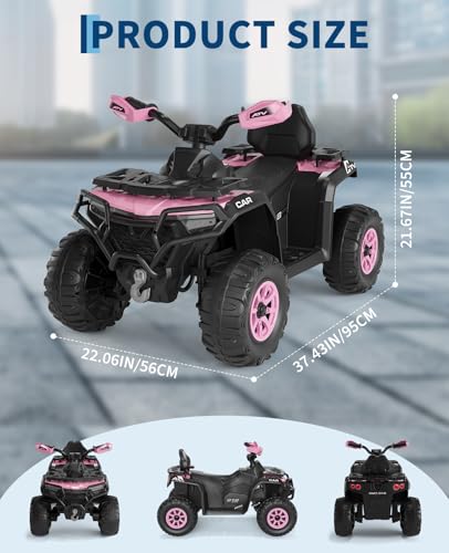 12V Kids Ride On ATV Car w/Parent Remote Control, Spring Suspension, LED Lights, Bluetooth, USB, Music, Early Education, Volume Control, Off-Road 4 Wheeler w/LED Flag for Boys & Girls Ages 3+ - Image 3
