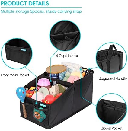APRAMO Easy Fold Car Organiser Auto Back Seat Children Toy Snack Book Storage Box with Cup Holder for Kids Toddler Baby Boys Girls