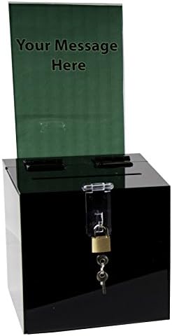 Clear-Ad - Acrylic Donation, Ballot, Raffle or Suggestion Box with Lock and Removable Sign Holder - Plastic Comment or Compaint Container - Plexiglass Multipurpose Box with Slot - Black (6x6)