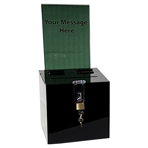 Clear-Ad - Acrylic Donation, Ballot, Raffle Or Suggestion Box With Lock And Removable Sign Holder - Plastic Comment Or Compaint Container - Plexiglass Multipurpose Box With Slot - Black (6X6) #TOP25