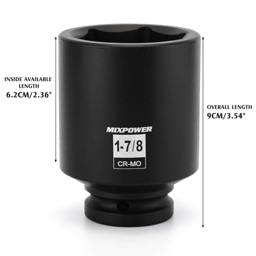 Image of 3 /4 inch Drive Deep Impact Socket, CR-MO, 1-7 /8 inch, SAE, 6 Point, Axle Nut Impact Grade Socket for Easy Removal