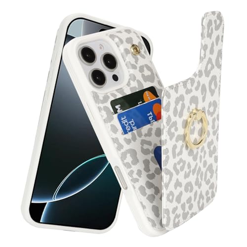 Lipvina for iPhone 16 Pro Wallet Case with Card Holder,White Leopard