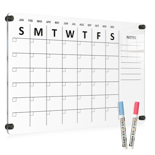 Acrylic Calendar for Wall, 24"x16" Black Weekly Planner, Frameless