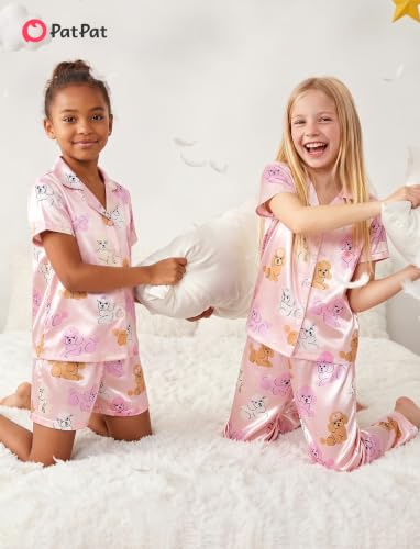 PATPAT Girls Satin Pajama Set Button Down Sleepwear Puppy 9-10 Years — view 3
