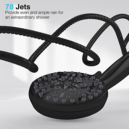 Matt Black Shower Head With Handheld Spray High Pressure-Multifunction Strong Flow Rain Massage Showerhead With Extra Long Hose And Adjustable Overhead Holder – La Mejor Regaderas Modernas Para Ducha #TOP4