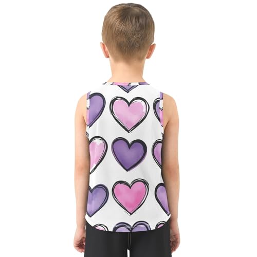 JUNZAN Purple Pink Heart Watercolor Tank Top for Boys Sleeveless Kids Vest Sports Clothes for Beach Swim Work Out 3T3