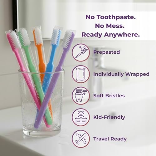 Kids 40 Prepasted Disposable Toothbrushes Individually Wrapped - Single Use Pre Pasted Disposable Toothbrushes with Toothpaste Built in - Waterless Toothbrush for Travel, Guests, Hotel, & Camping by Avistar - Used condition - Image 2