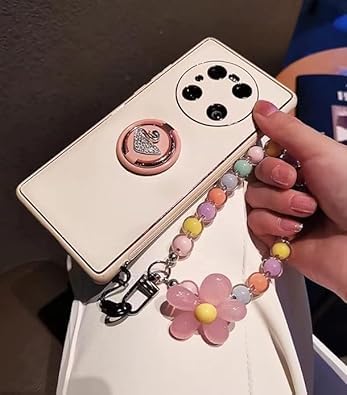 GANPUB Pink Mobile Strap Beaded Flower Bracelet Creative Hanging Rope Keychain Mobile Phone Lanyard Beaded Flower Anti-Lost Phone Case Cell Phone Charms Lanyard Wrist Strap - Thumbnail 5