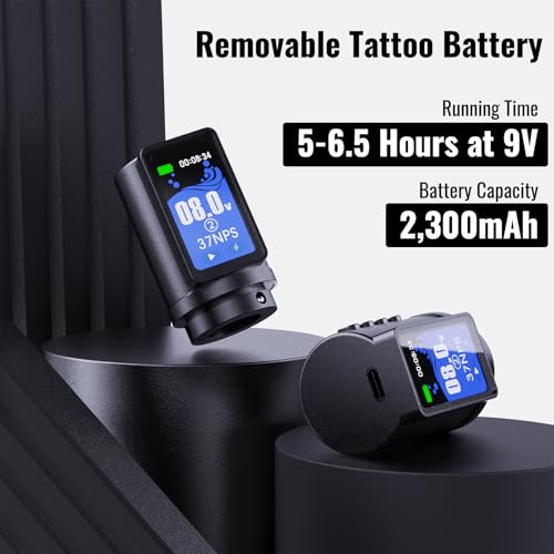 Image of 2PCS 2,300mAh Batteries Wormhole Tattoo Gun Kit Professional Xtreme Tattoo Ink Multi-function Smart Tattoo Pen with 7 Strokes Length 20 Tattoo Needles with Extra Battery Wireless Tattoo Machine Kit