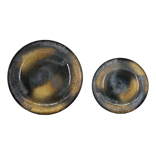 Set de 2 platos cargadores de vidrio negro y dorado miniatura 1