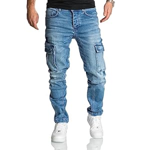 Herren Cargo Jeans Regular Slim Denim Hose Destroyed R7977