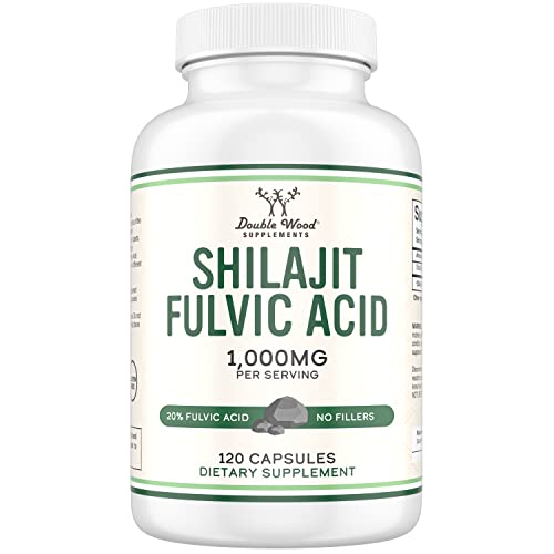 Shilajit Pure Himalayan Capsules (20% Fulvic Acid Supplement) 1,000mg of Authentic Shilajit Extract per Serving, 120 Count (High in Trace Minerals, No Fillers, Manufactured in The USA) by Double Wood