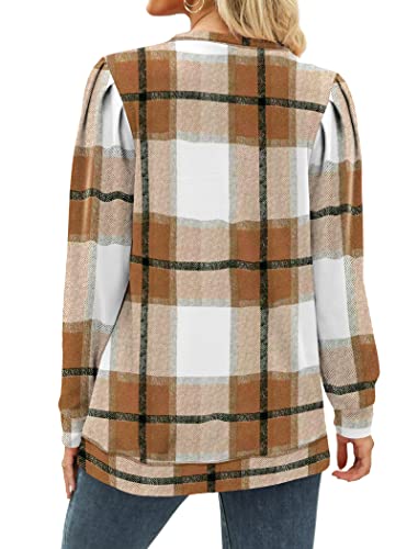 Geifa Sweaters For Women Trendy Color Block Plaid Tops Aesthetic Clothes Brown S #TOP3