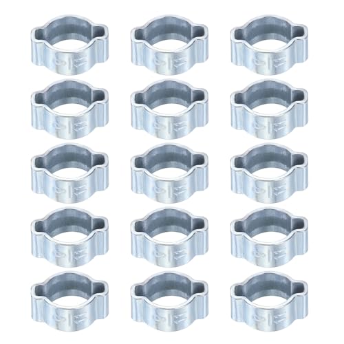 Image of sourcing map 15pcs Double Ear Hose Clamp 9-11 mm Galvanized Steel Hose Clamp Double Ear O Clips Crimp Rings for Fuel Line Pipe Tube Fitting Connections, Silver