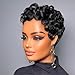 VRZ Short Curly Pixie Cut Human Hair Wigs for Black Women Pixie Cut Wig Human Hair Glueless Layered Brazilian Virgin Black Color No Glue Wig for Daily Use