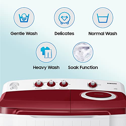 Image of Samsung 8 Kg Semi-Automatic 5 Star Top Load Washing Machine Appliance (WT80R4000RG /TL, Light Grey, Wine Red Lid (Opaque), Hexa Storm Pulsator)