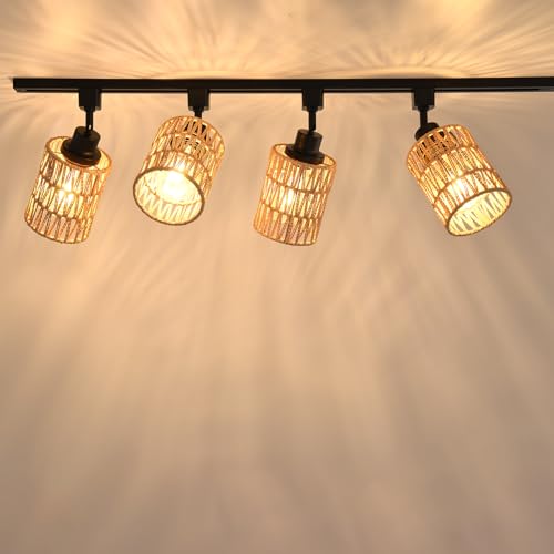 AIBISOD 4-Pack H Track Light Heads, Modern Rattan Track Lighting Fixtures for H Type Single Circuit Tracks Rails, Adjustable Track Light Fixtures, E26 Track Light Ceiling Modern for Kitchen, No Bulb