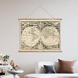 Ancient World Nautical Map - Vintage Map Poster with Wood Frame, Retro Style World Map Tapestry, Wor