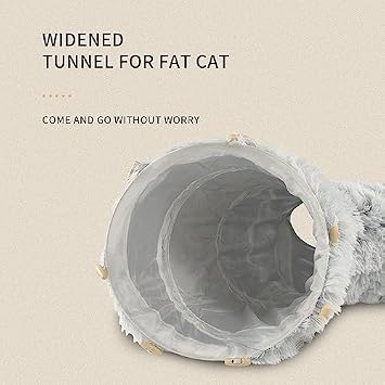 Plush Cat Tunnels Beds for Indoor Cats, 2-in-1 Cat Tunnel Haven for Endless Fun and Comfort Easy to Store, Removable and Washable 80 * 25cm (Gray)