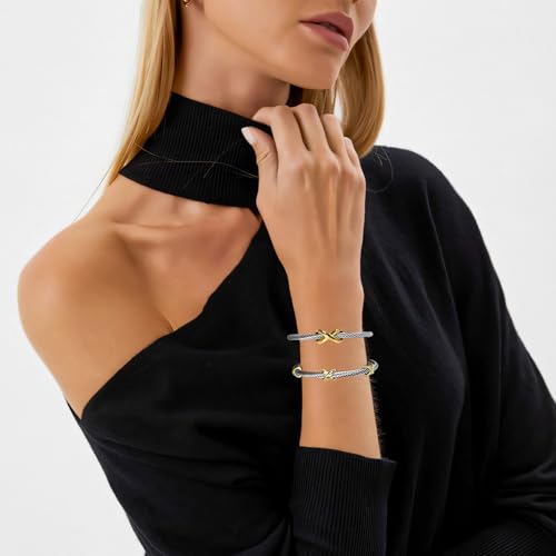 Cuff Bangle Bracelet, Stainless Steel Twisted Cable Wire Bangle Bracelet, Two Tone Vintage Bracelets for Women, Jewelry Gifts4