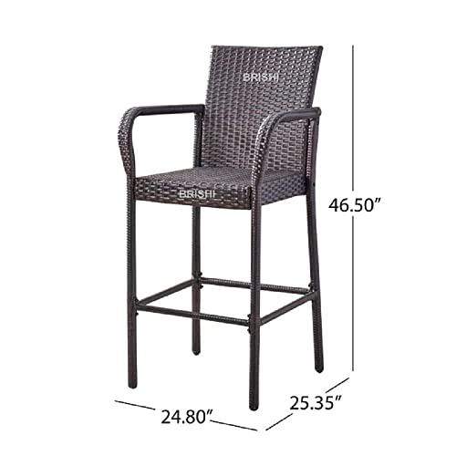 Image of BRISHI Outdoor Bar Set Garden Patio Bar Set 2 Chairs and 1 Table Set Balcony Bar Table with Stool Set (Brown)