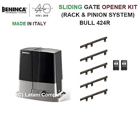 BENINCA Slide GATE Opener/Operator BULL424R KIT (1 BULL424R, 2 Long-Range Remote Controls to.GO 2 A & 5 RI.M4P Nylon/Steel CORE Racks 40 Each)