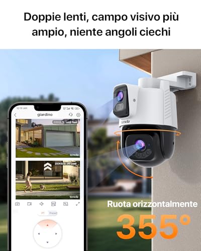 Tenda Telecamera Wi-Fi Esterno 2K+2K,360° PTZ Videocamera Sorveglianza Esterno con Doppia Lente,FHD Tracciamento Automatico,IP65, Visione Notturna a Colori, Audio Bidirezionale,Rilevamento veicoli CH9 - Immagine 2