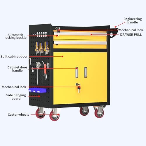 Lockable Rolling Tool Chest with 2 Drawers, Heavy-Duty Metal Tool Box, Portable Tool Cart for Garage, Workshop, DIY Projects, Storage & Organization Solutions