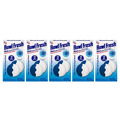 Bowl Fresh Blue plus Bleach Automatic Toilet Bowl Cleaner Tablets, Toilet Freshener Tablets with Borax and Bleach, 2 Count (Pack of 5)