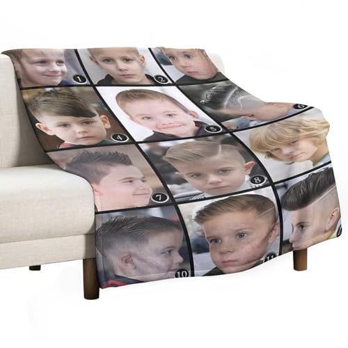 Children's Haircuts and Men's Haircut Photo Album Pattern Flannel Blanket