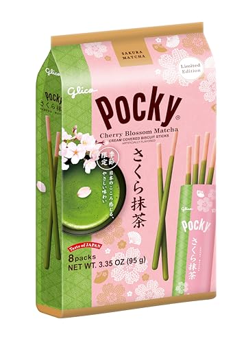 Pocky Cherry Blossom Matcha Biscuit Sticks &ndash; Limited Edition Sakura & Matcha Flavor, Crispy Biscuit Sticks Coated in Green Tea Cream, 2.47oz (1 Pack)
