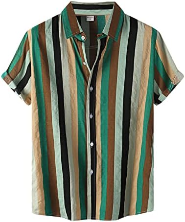 BEUU Short Sleeve Hawaiian Shirts for Mens, Button Down Lapel Collar Striped Plaid Printed Casual Shirt Beach Tops Hoodies Hooded Sweatshirts Pullover Premium Outwear Jumper Sweater for Mens